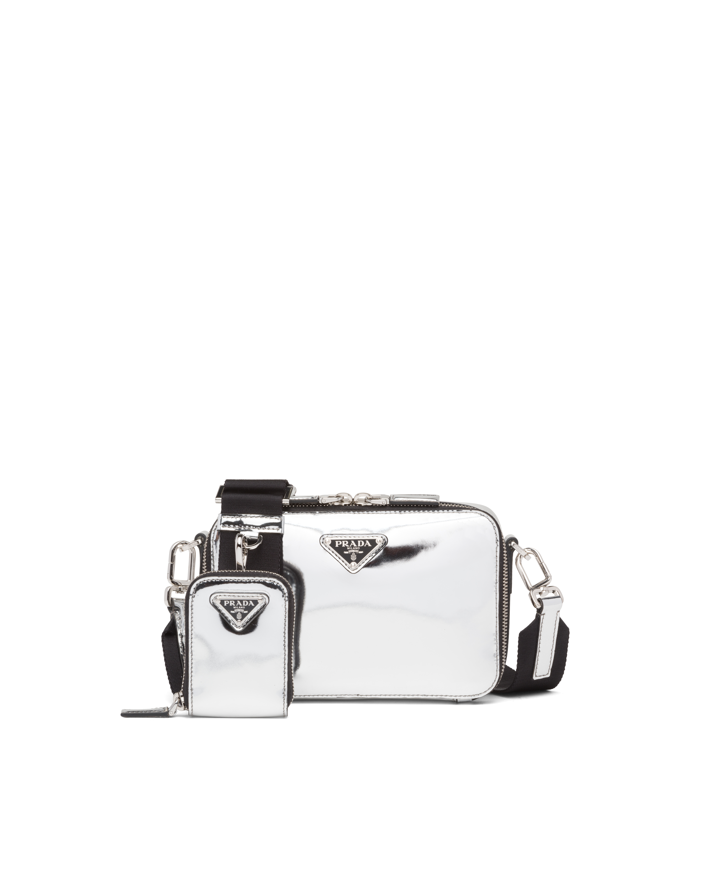 Prada Brique Logo-print Leather Shoulder Bag In Silver