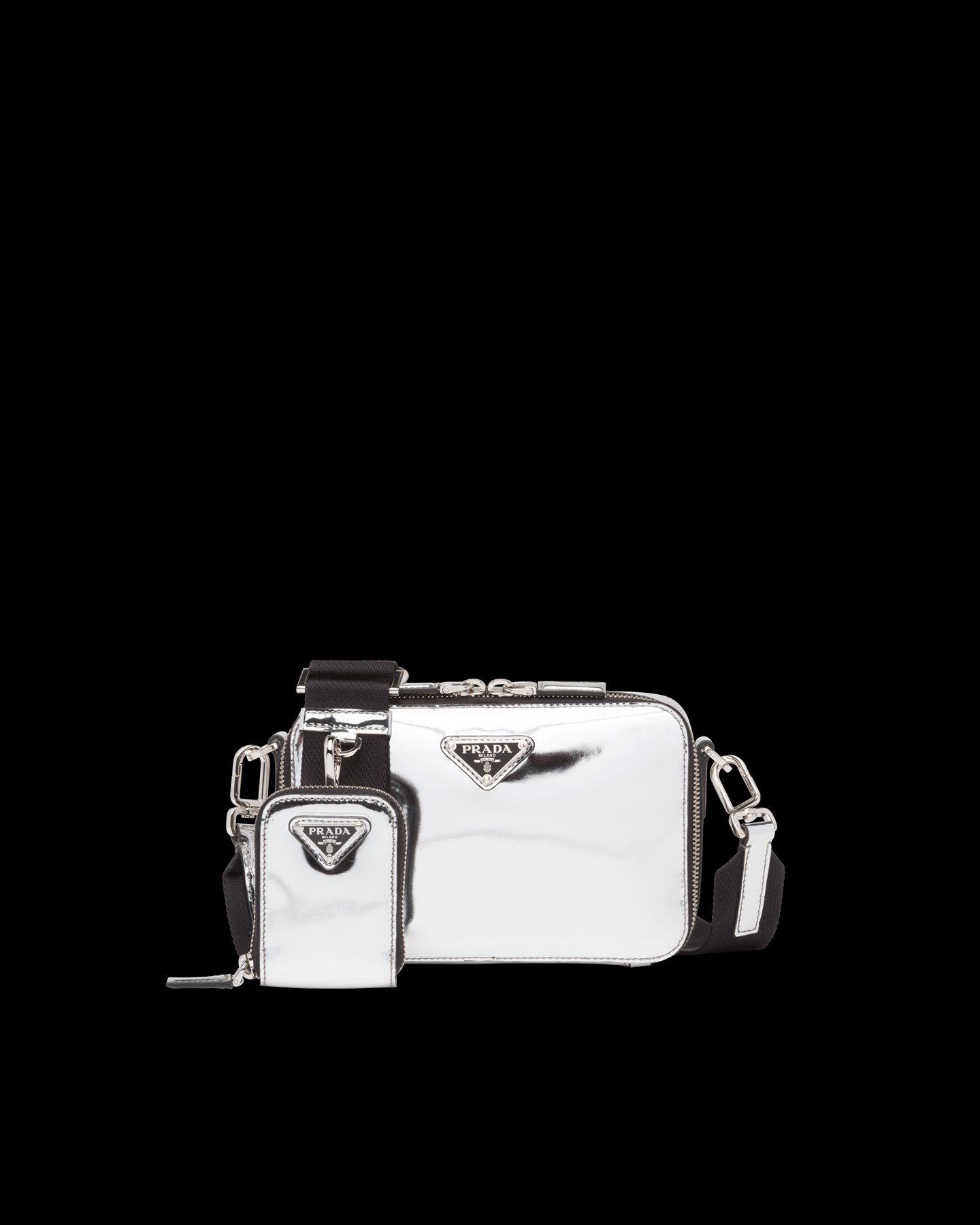 Prada Brique Brushed Leather Bag with Triangle Motif, Men, White